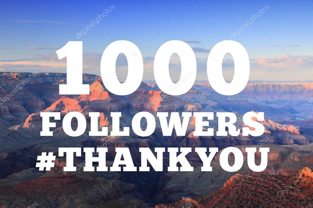 1000 followers sign - social media milestone banner. Online community thank you note. 1k likes.