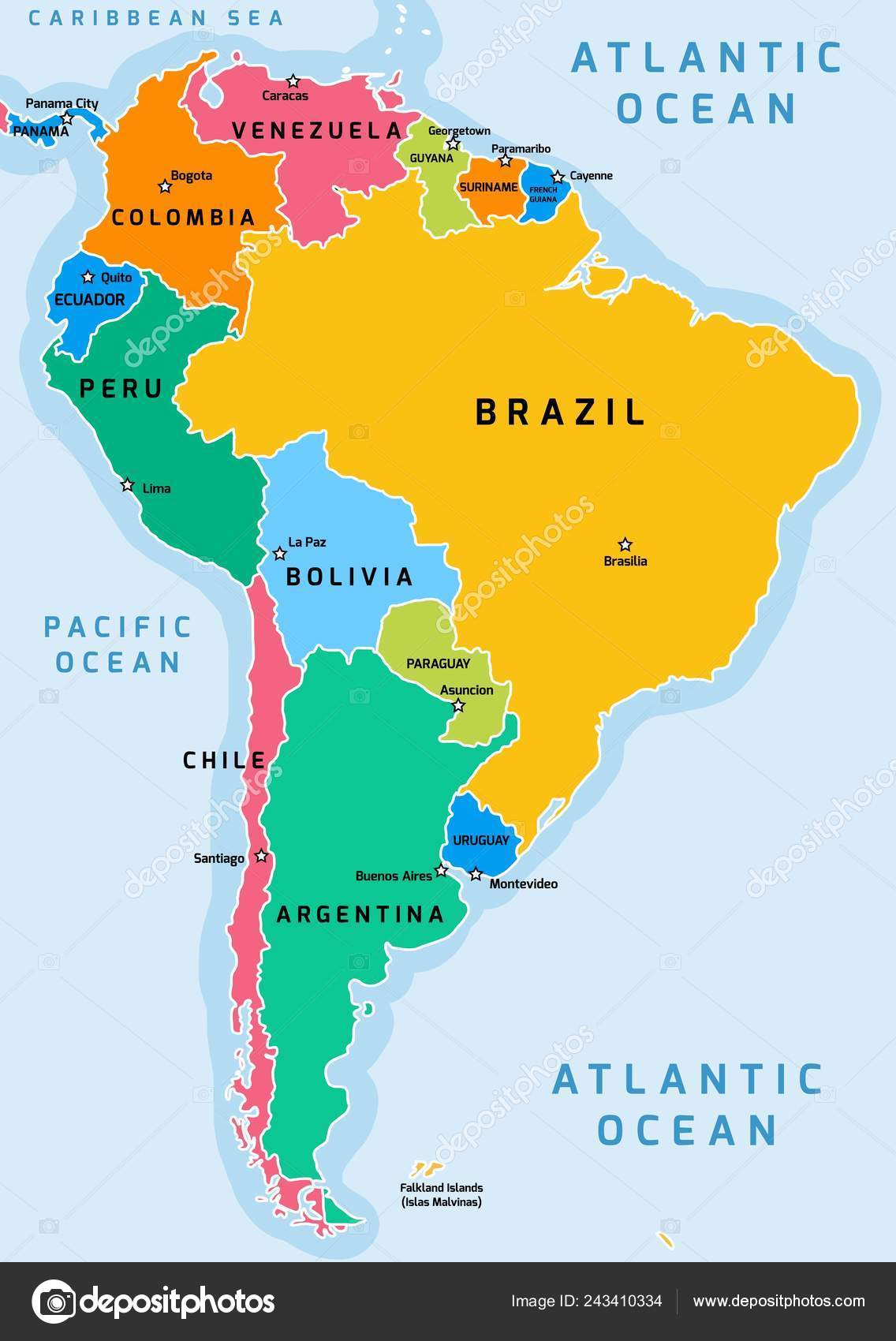 América Sul Mapa Divisão Política Ilustração Vetorial Vetor de stock de ...