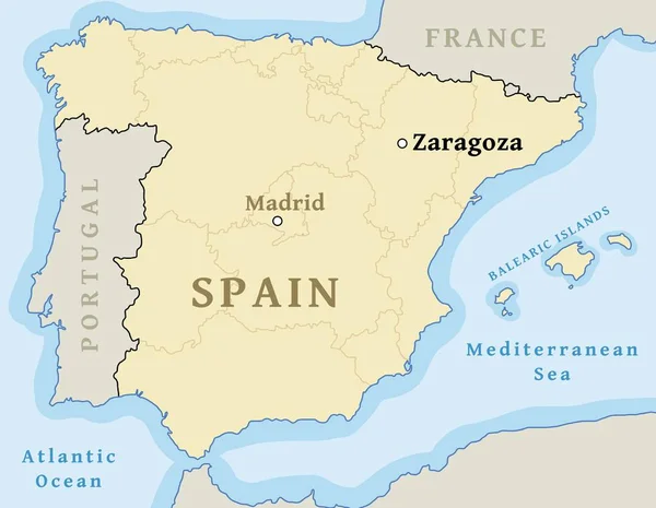 萨拉戈萨地图位置 在西班牙地图上查找城市 向量例证 — 图库矢量图片