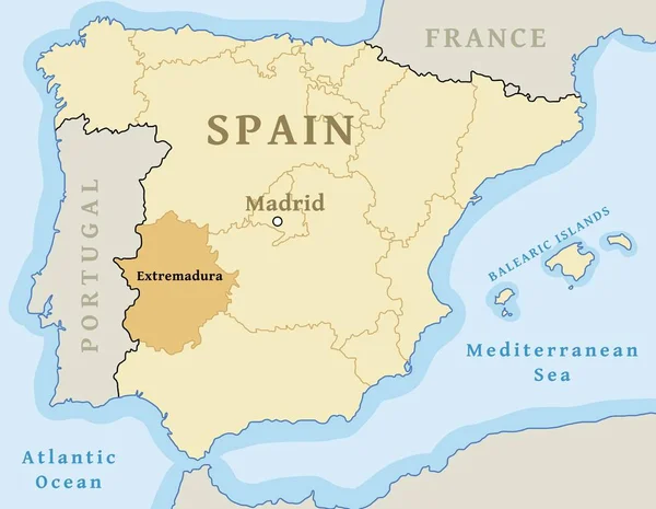 Extremadura Autonome Lokale Karte Innerhalb Spaniens Vektorillustration — Stockvektor