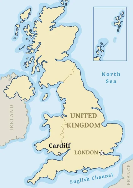 カーディフ地図の場所 イギリス イギリスのマップ でマークされている都市 ベクトル図 — ストックベクタ