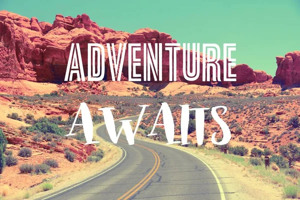 Adventure Awaits Social Media Travel Motivational Poster — Stock Photo, Image