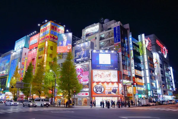 2016 東京都 東京都の秋葉原の街の夜のストリート ビュー 秋葉原電気街地区として知られているのですが 家電量販店とオタク文化の評判 — ストック写真