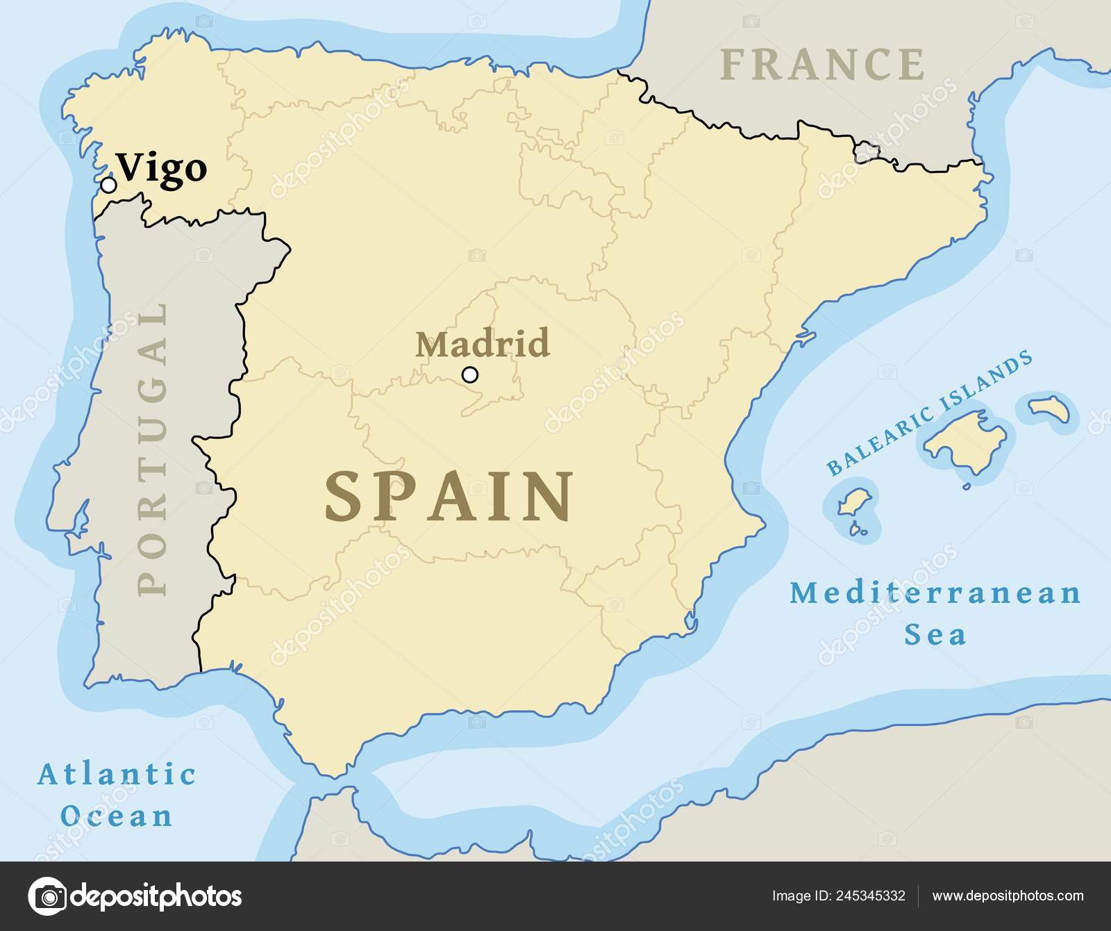 Mapa de Espanha e países vizinhos - Mapa de Espanha e países