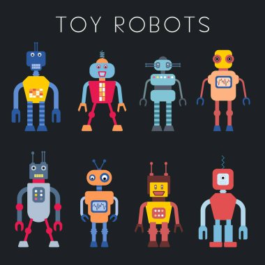 Oyuncak robot seti - retro robotlar koleksiyonu vektör.