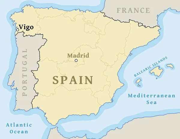 维哥地图位置 在西班牙地图上查找城市 矢量插图 — 图库矢量图片