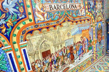Barcelona Tema - geleneksel İspanyolca süsleme kamu kare Plaza de Espana Seville, İspanya, karo..
