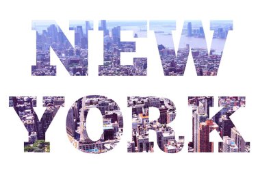 New York işaret - şehir adı ile arka plan seyahat kartpostal fotoğrafı.