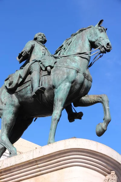 Plaza Del Sol Madrid Spain King Carlos Iii Monument — Stock Photo, Image