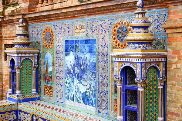 Seville Španělsko Listopadu 2012 Oviedo Azulejos Téma Detail Slavného Plaza — Stock fotografie