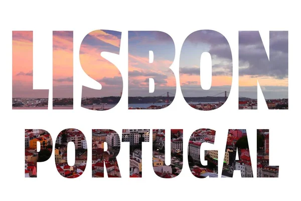 Lisboa Sinal Portugal Capital Nome Cidade Com Fundo Viagens Cartão — Fotografia de Stock