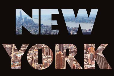 New York mesaj tabelası - arka plan seyahat kartpostal fotoğraflı şehir adı.