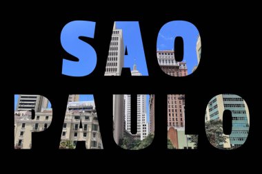 Sao Paulo metin işaret - şehir adını arka plan ile seyahat kartpostal fotoğraf.