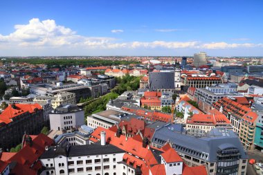 Leipzig, Almanya hava görünümünü. Cityscape Zentrum bölge ile.