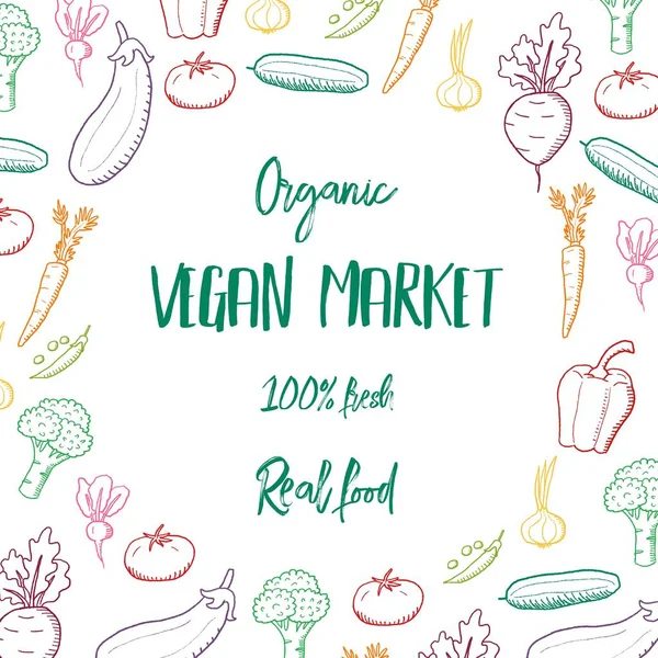 Legume Organice Frontieră Șablon Postere Pentru Piața Alimentară — Vector de stoc