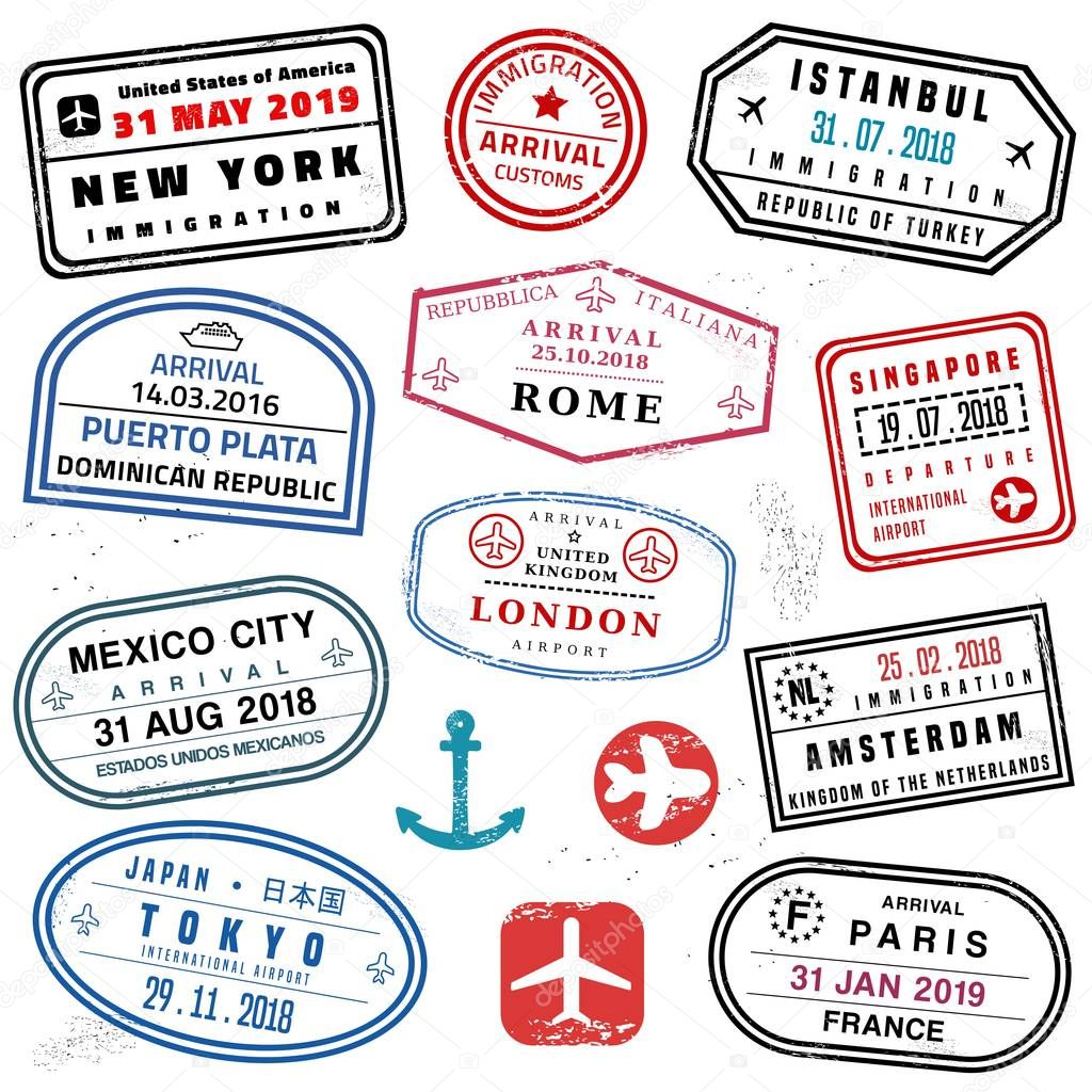 Passport stamp set