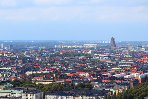 Stockholm city skyline in Sweden. Aerial view of Ostermalm district.