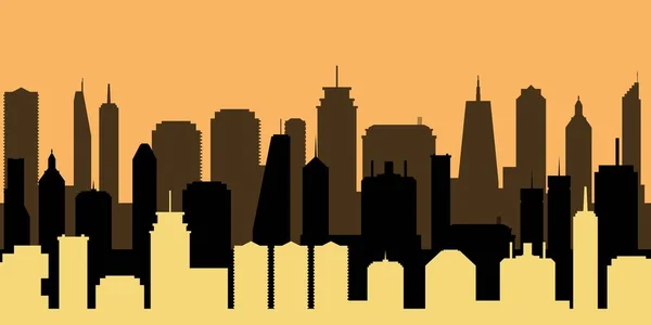 Vectorstad Moderne Stad Zonsondergang Illustratie Wolkenkrabber Skyline — Stockvector
