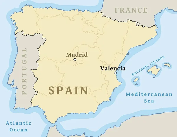 Valencia Haritasının Yeri Spanya Haritasında Bir Şehir Bul Vektör Illüstrasyonu — Stok Vektör