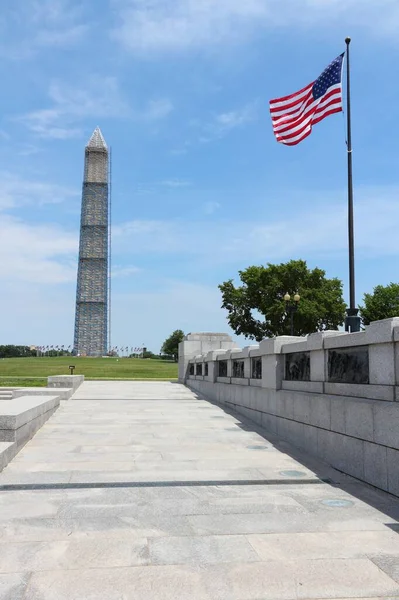 Trabajos Reparación Del Monumento Washington Con Andamios Después Terremoto —  Fotos de Stock