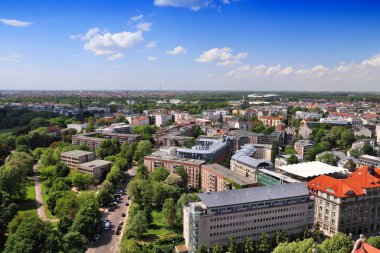 Leipzig şehri, Almanya hava manzarası. Zentrum ilçesine bağlı şehir manzarası.