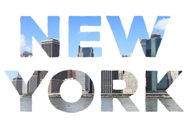 New York mesaj tabelası - arka plan seyahat kartpostal fotoğraflı şehir adı.