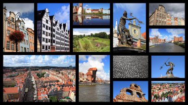 Gdansk, Polonya - kartpostal kolajı. Tarihi eser fotoğraf koleksiyonu.