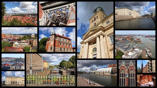 Göteborg Stadt Postkarte Schweden Reiseort Wahrzeichen Fotocollage — Stockfoto