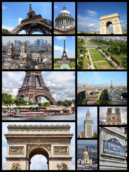 巴黎照片拼贴 法国美丽的首都城市地标明信片收藏 — 图库照片