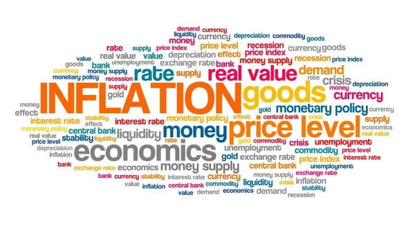 Concepto Inflación Signo Nube Texto Inflación Niveles Precios Política Monetaria —  Fotos de Stock
