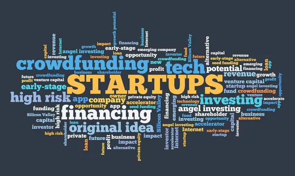 Concepto Startups Firma Nube Palabra Empresa Puesta Marcha Tecnológica — Foto de Stock