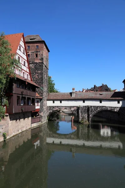 Nuremberg City Germany Wasserturm Medieval Tower Henkersteg Bridge — Stock Photo, Image