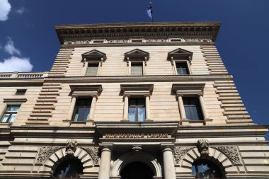 LEIPZIG, Almanya - 9 Mayıs 2018: Johann Sebastian Bach Müzik Okulu, Leipzig, Almanya. Leipzig 582.277 nüfusuyla Almanya 'nın en büyük 10. şehridir..