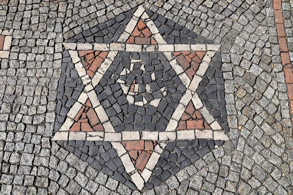 Polonya Nın Bytom Kentindeki Kaldırım Taşlarından Yapılmış Yahudi Yıldız Sembolü — Stok fotoğraf