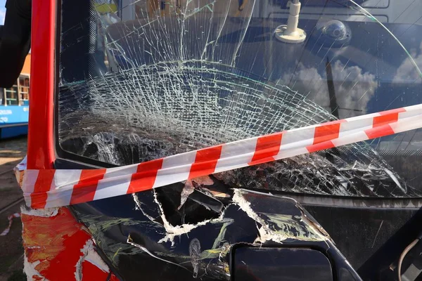 Tram Crash Damage Damaged City Public Transportation Vehicle Katowice Silesia Stock Image