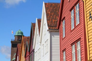 Norveç 'teki Bergen şehri. Bryggen Bölgesi, UNESCO Dünya Mirası Bölgesi.