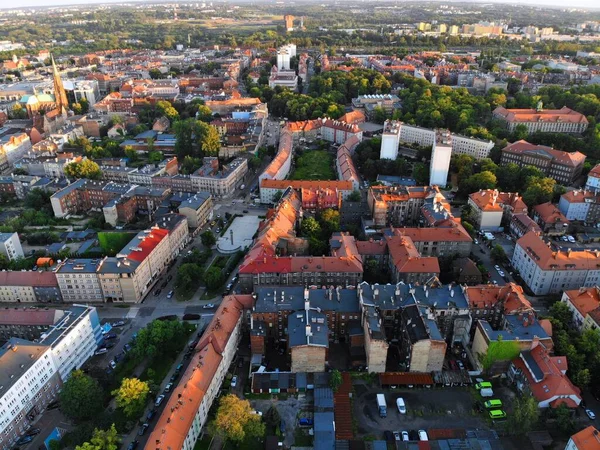 Воздушный Вид Город Закатом Верхняя Силезия Польше — стоковое фото