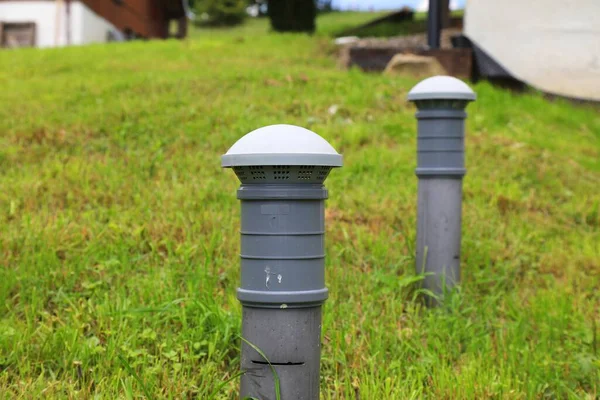 Underground Septic Tank Vents Next Home Poland Septic Tank Ventillation — Stock Photo, Image