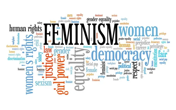 フェミニズムの言葉の雲 女性の平等な権利 — ストック写真