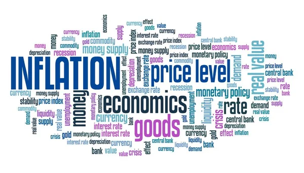 Enflasyon Konsepti Şişme Kelimesi Bulut Işareti Fiyat Seviyeleri Para Politikası — Stok fotoğraf