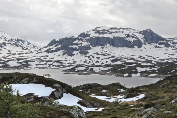 ノルウェーのテレマーク風景 Haukelifjell山岳地帯 7月の雪 — ストック写真