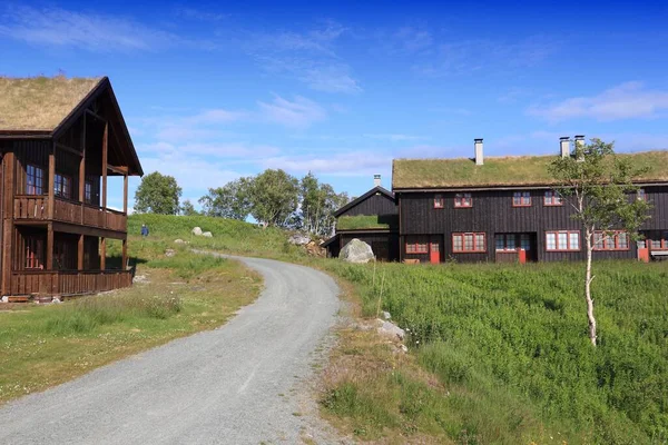 Telemark Norwegen Juli 2015 Traditionelles Holzhotel Mit Rasenrasendach Den Haukelifjell — Stockfoto