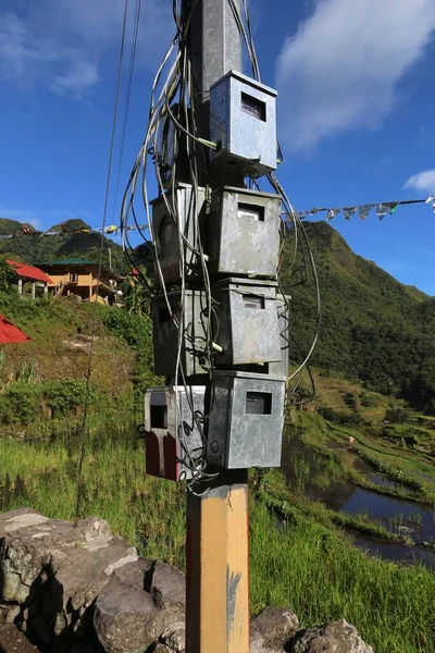 Scatole Contatori Elettrici Palo Nelle Filippine Rurali Contatori Elettricità — Foto Stock
