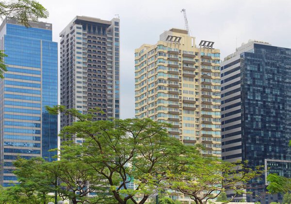 Bonifacio Global City district skyline in Taguig, Greater Manila, Philippines.