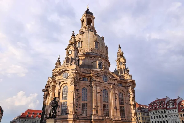 Kościół Frauenkirche Dreźnie Zabytek Drezna Niemcy Światło Zachodu Słońca — Zdjęcie stockowe