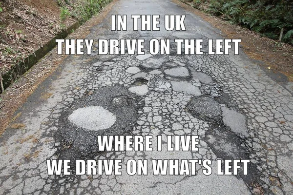 Road Quality Funny Meme Social Media Sharing Road Potholes Maintenance — Stock Photo, Image