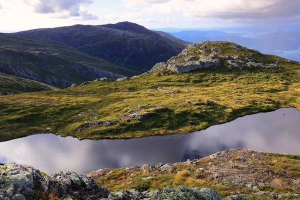 Paysage Insulaire Orageux Norvège Vue Sur Montagne Kattnakken — Photo