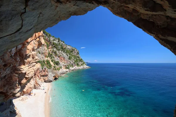 Krajobraz Chorwacji Wybrzeże Dalmacji Adriatyckiej Plaża Pasjaca Poniżej Klifów Konavle — Zdjęcie stockowe