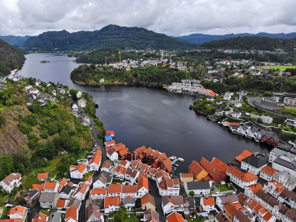 Vista Drone Noruega Flekkefjord Porto Cidade Condado Vest Agder — Fotografia de Stock