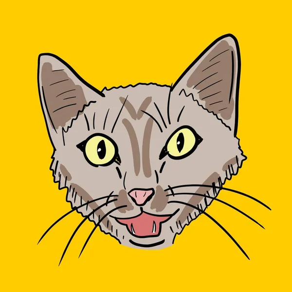 Kedi Vektör Illüstrasyonunu Miyavlıyorum Elle Çizilmiş Kedi Yüzü — Stok Vektör